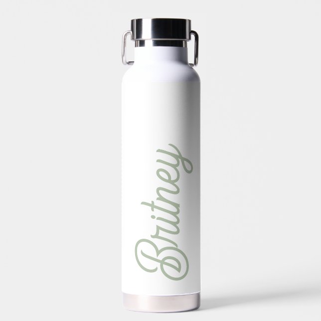 Modern Sage Green Personalised Monogram and Name  Water Bottle (Front)