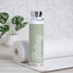 Modern Sage Green Personalised Monogram and Name  Water Bottle<br><div class="desc">The Modern Sage Green Personalised Monogram and Name Water Bottle features a soothing sage green colour, perfect for those who appreciate a stylish and contemporary look. The water bottle can be customised with a monogram and name, adding a personal touch that makes it unique and special. Ideal for everyday use,...</div>