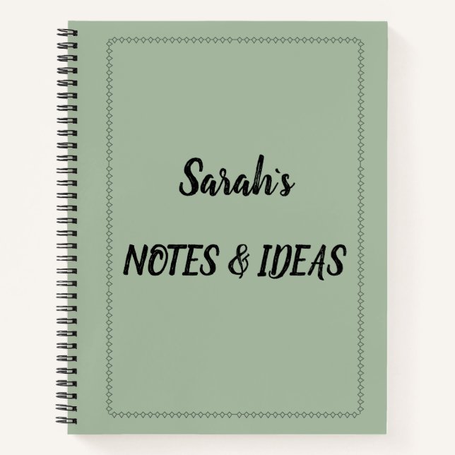 Modern Sage Green Personalised Name Spiral Notebook (Front)