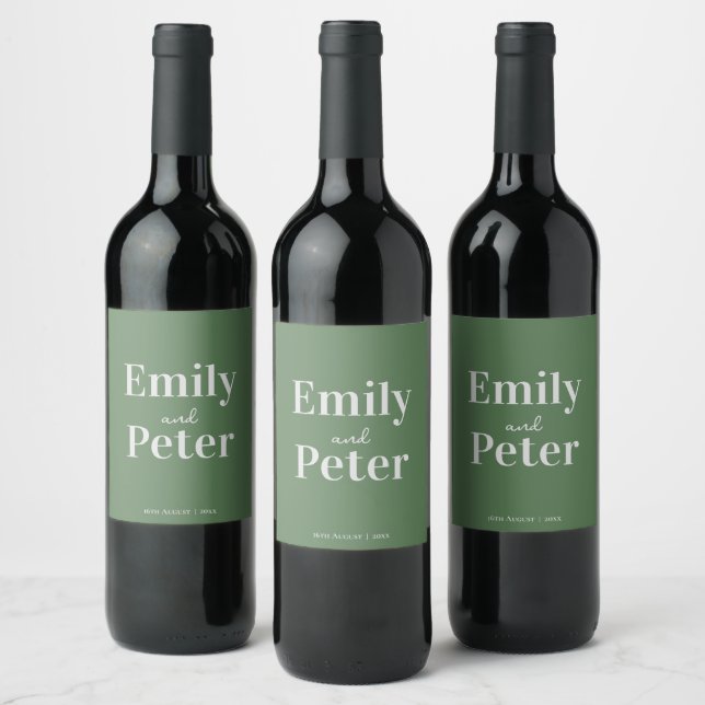 Modern Sage Green Personalized Wedding Wine Label (Bottles)