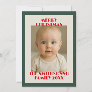 Modern Sage Green Photo merry Christmas Holiday Card