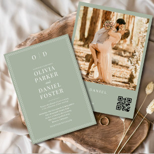 Modern Sage Green Photo QR Code Wedding Invitation