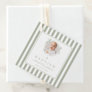 Modern Sage Green Photo Thank You Baptism Favour Tags