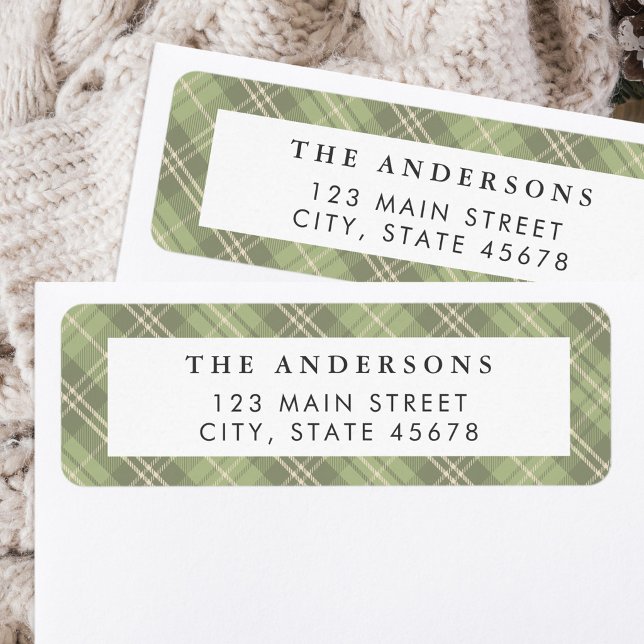 Modern Sage Green Plaid Return Address (Creator Uploaded)