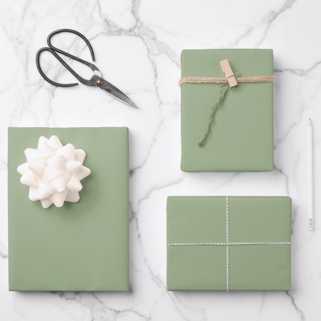 Modern Sage Green Plain Solid Colour Wrapping Paper Sheet (Front)
