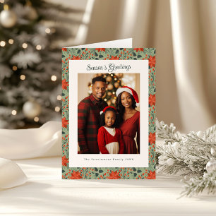 Modern Sage Green Poinsettia Photo Christmas Card