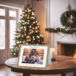 Modern Sage Green Poinsettia Photo Christmas Card