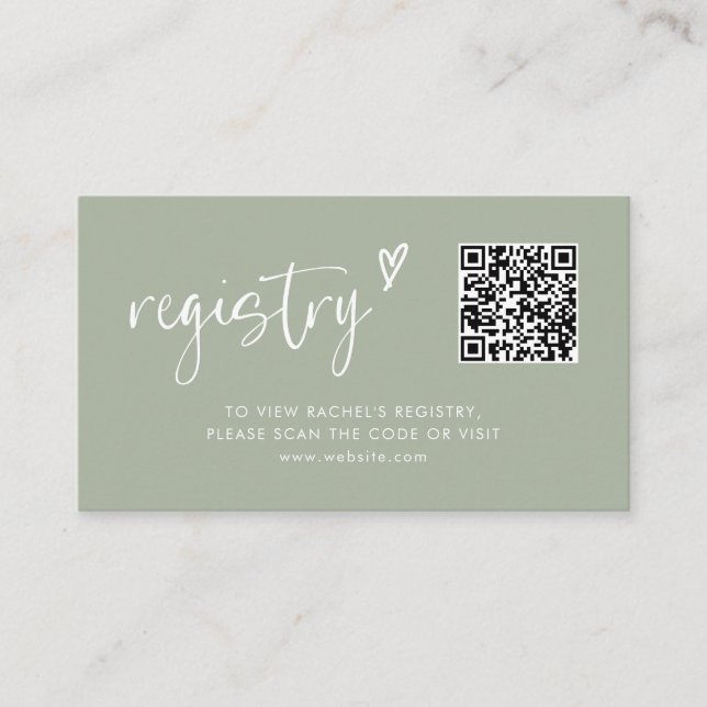 Modern Sage Green Qr Code Bridal Shower Registry  Enclosure Card (Front)