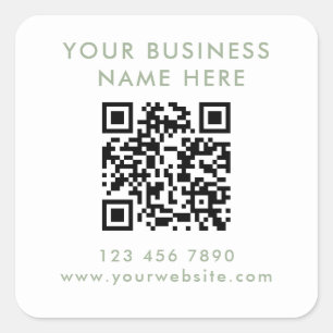 Modern Sage Green QR Code Business Promotional Square Sticker