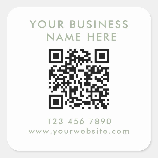 Modern Sage Green QR Code Business Promotional Square Sticker (Front)