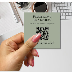 Modern Sage Green QR Code Google Review Square Business Card
