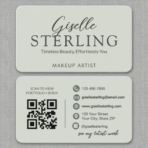 Modern Sage Green QR Code Script Elegant Business Card