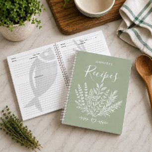 Modern Sage Green Recipe Family Cookbook Notebook