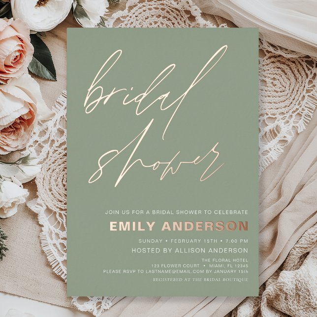 Modern Sage Green Rose Gold Bridal Shower Chic (Creator Uploaded)