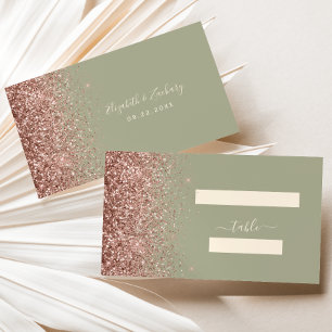 Modern Sage Green Rose Gold Glitter Edge Wedding Place Card
