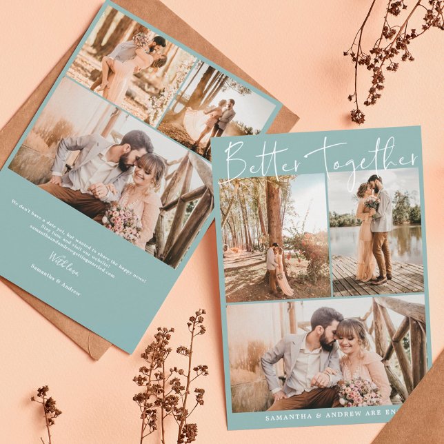 Modern sage green script chic 6 photos engagement announcement (Creator Uploaded)