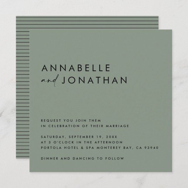 Modern sage green script minimal contemporary invitation (Front/Back)