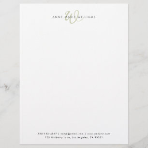 Modern Sage Green Script Monogram Custom Letterhead