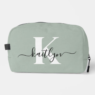 Modern Sage Green Script Monogram Dopp Kit