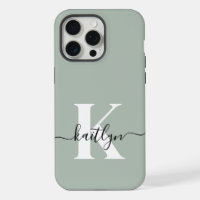 Modern Sage Green Script Monogram