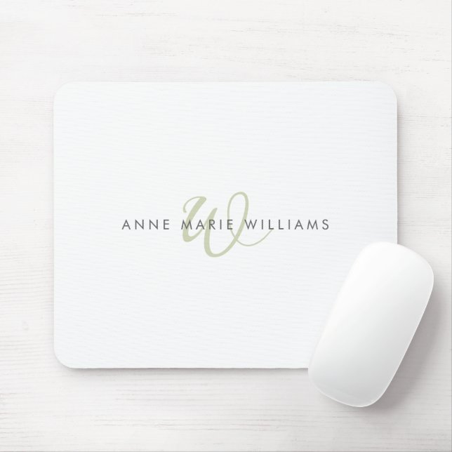 Modern Sage Green Script Monogram Mouse Pad (With Mouse)