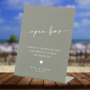 Modern Sage Green Script Open Bar Wedding Sign