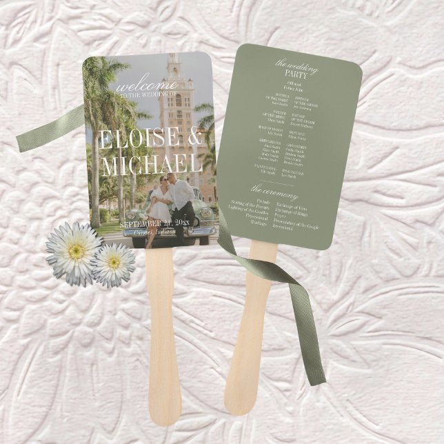 Modern Sage Green Script Wedding Ceremony Program Hand Fan (Modern Sage Green Script Wedding Ceremony Program Hand Fan)