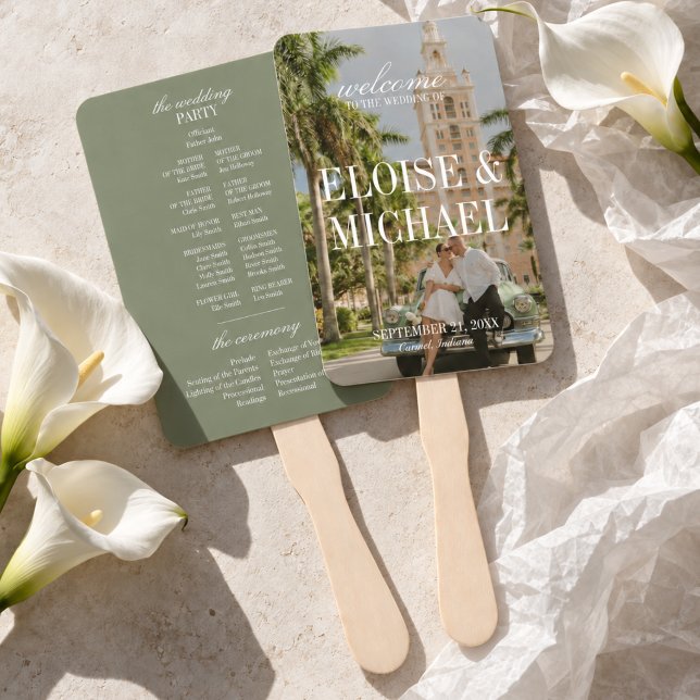 Modern Sage Green Script Wedding Ceremony Program Hand Fan (Modern Sage Green Script Wedding Ceremony Program Hand Fan)