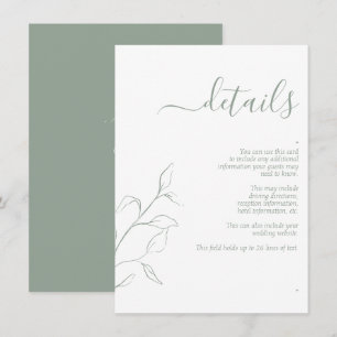 Modern Sage Green Script Wedding Details Enclosure Card