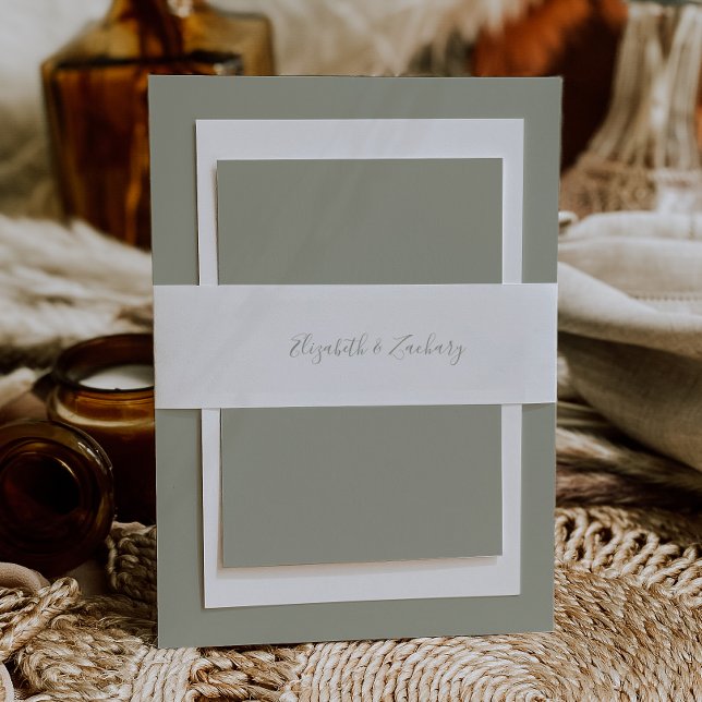 Modern Sage Green Script Wedding Invitation Belly Band (Creator Uploaded)