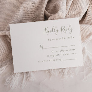 Modern Sage Green Script Wedding RSVP Card
