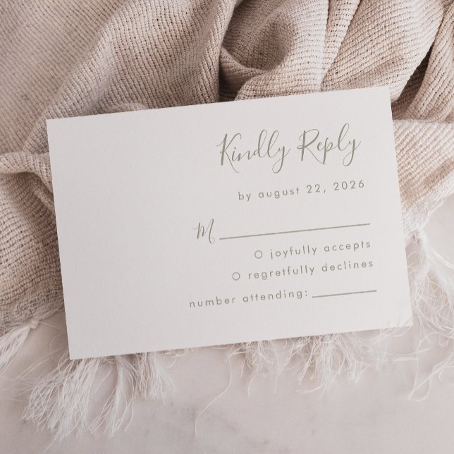 Modern Sage Green Script Wedding RSVP Card (Creator Uploaded)