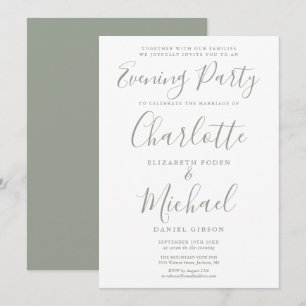 Modern Sage Green Signature Wedding Evening Party Invitation