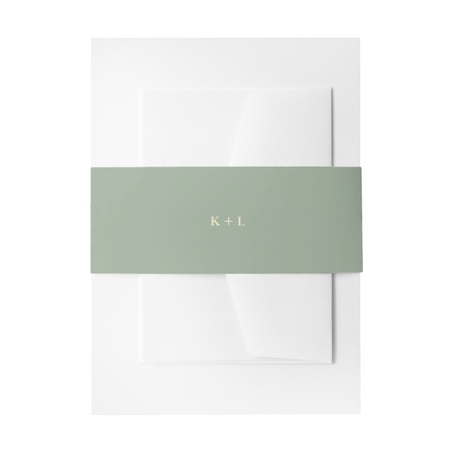 Modern Sage Green Simple Monogram Wedding Invitation Belly Band (Front Example)