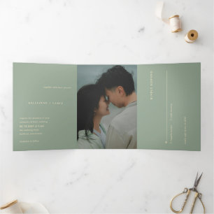 Modern Sage Green Simple Photo Wedding Tri-Fold Invitation