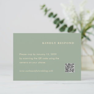 Modern Sage Green Simple QR Code Wedding RSVP Card