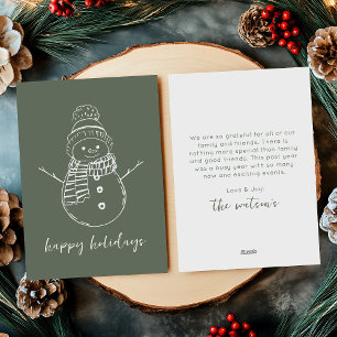 Modern Sage Green Simple Snowman Outline Holiday Card