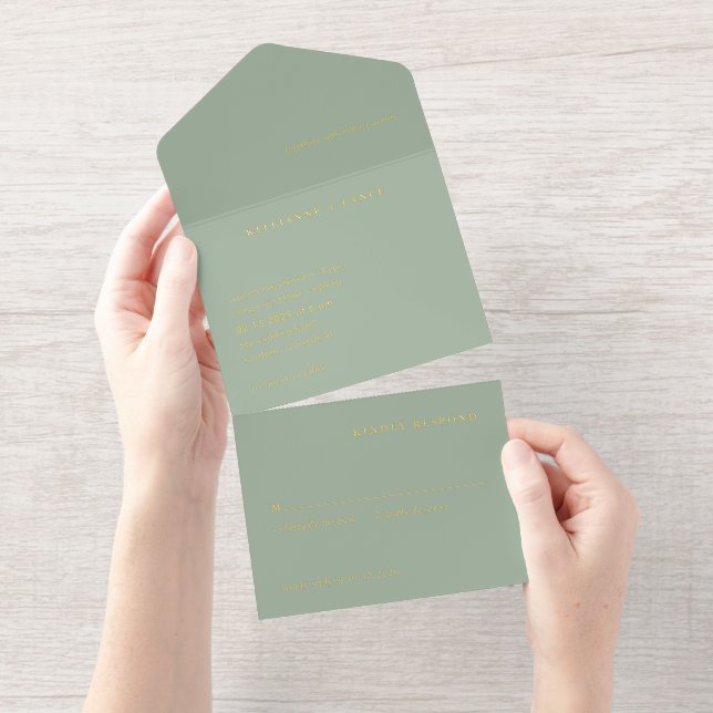 Modern Sage Green Simple Wedding All In One Invitation (Tearaway)