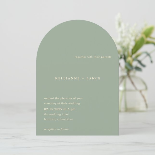 Modern Sage Green Simple Wedding Invitation (Standing Front)