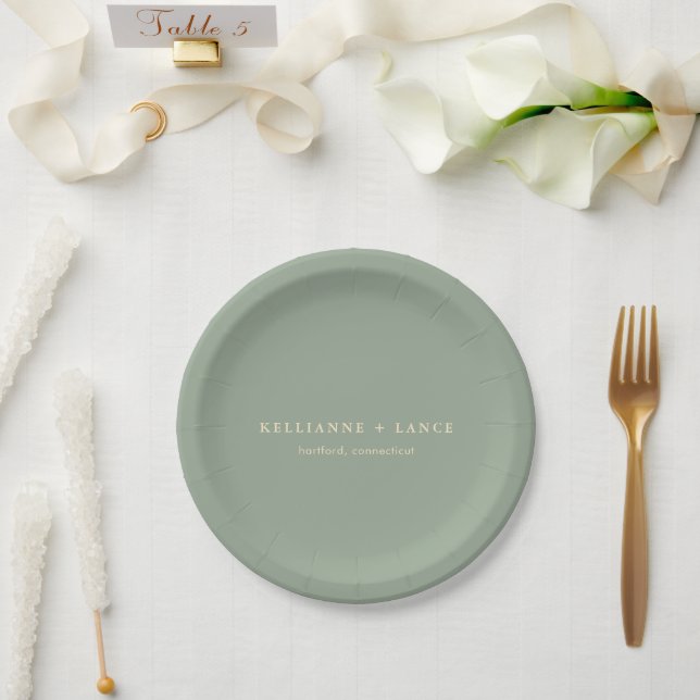 Modern Sage Green Simple Wedding Paper Plate (Wedding)