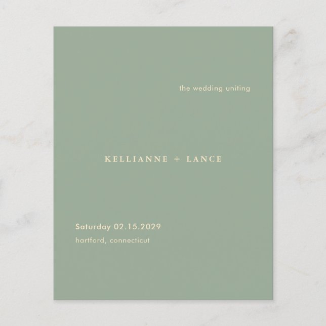 Modern Sage Green Simple Wedding Program Flyer (Front)