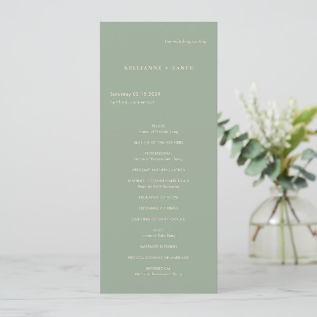 Modern Sage Green Simple Wedding Programme (Standing Front)