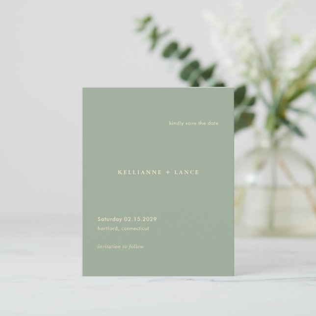 Modern Sage Green Simple Wedding Save the Date (Standing Front)
