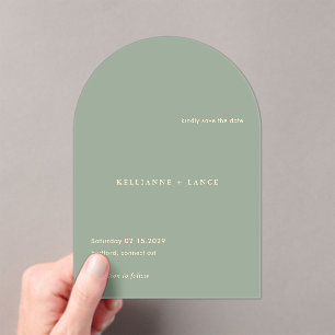Modern Sage Green Simple Wedding Save the Date Acrylic Invitations