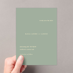Modern Sage Green Simple Wedding Save the Date Acrylic Invitations