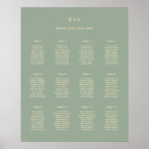 Modern Sage Green Simple Wedding Seating Chart