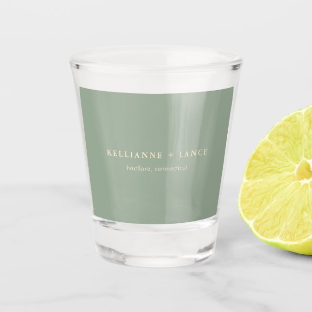 Modern Sage Green Simple Wedding Shot Glass (Front)