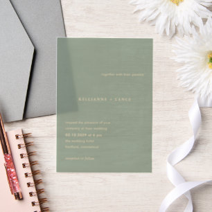 Modern Sage Green Simple Wedding Vellum Invitations