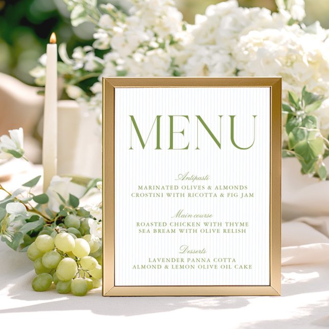 Modern Sage Green & Soft Blue Stripes Wedding Menu (Modern Sage Green & Soft Blue Stripes Wedding Menu)