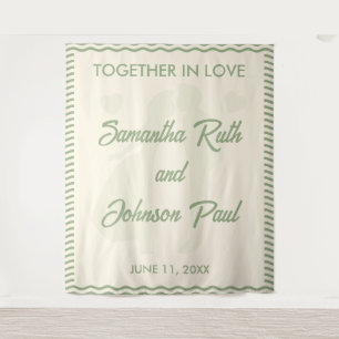 Modern Sage Green Stripe Wedding Backdrops Banner Tapestry